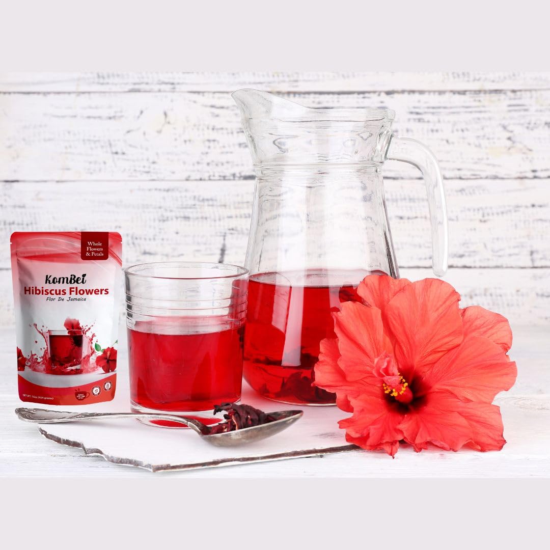 KomBei Whole Dried Hibiscus Flowers Loose Leaf Tea – Flor de Jamaica Natural (8oz) | Hibiscus Sabdariffa Whole Flowers &