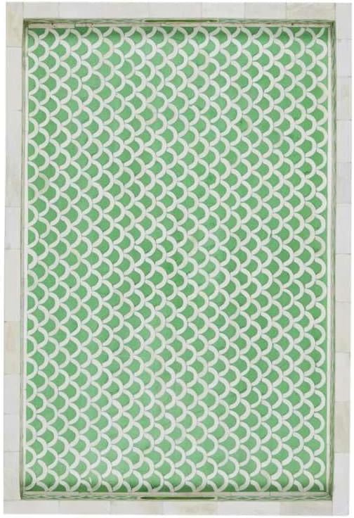 Handmade Resin Tray Bone Inlay Rectangle Serving Tray Geometrical Pattern Fancy and Decorative Serving Platter with Handle for Snacks, Tea, Coffee Table, Dining (Green)