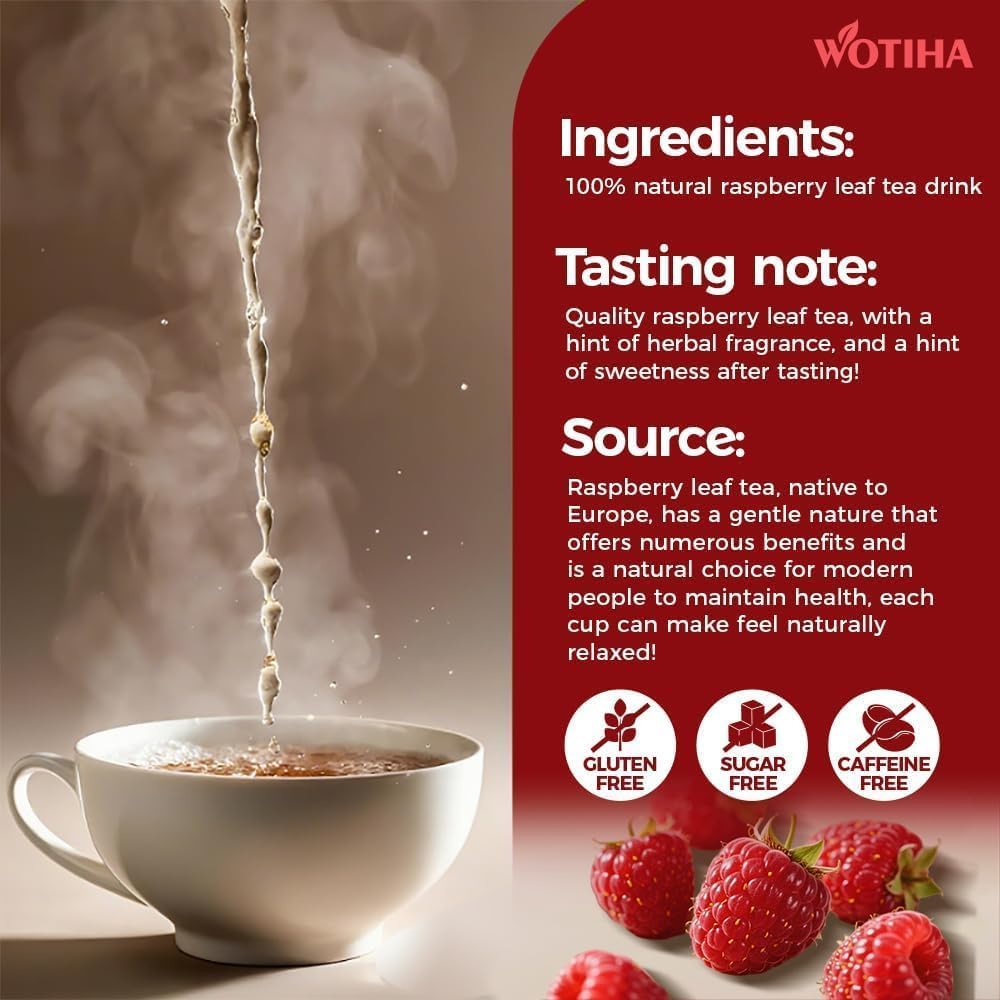 WOTIHA 80 Count Premium Raspberry Leaf Tea Bags - Pure Red Raspberry Leaf, Supports Pregnancy Health &amp; Menstrual Comfort, Aids Childbirth Prep, Caffeine-Free, Additive-Free
