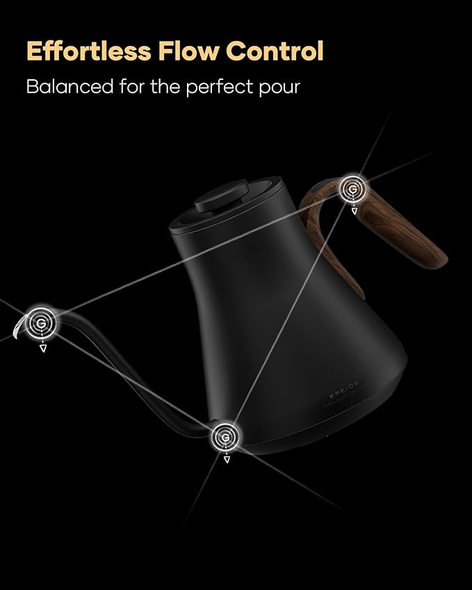 Cocinare Flow B9 Gooseneck Electric Kettle, Precise Temperature Control for Pour-Over Coffee & Tea Brewing, Stainless Steel Interior