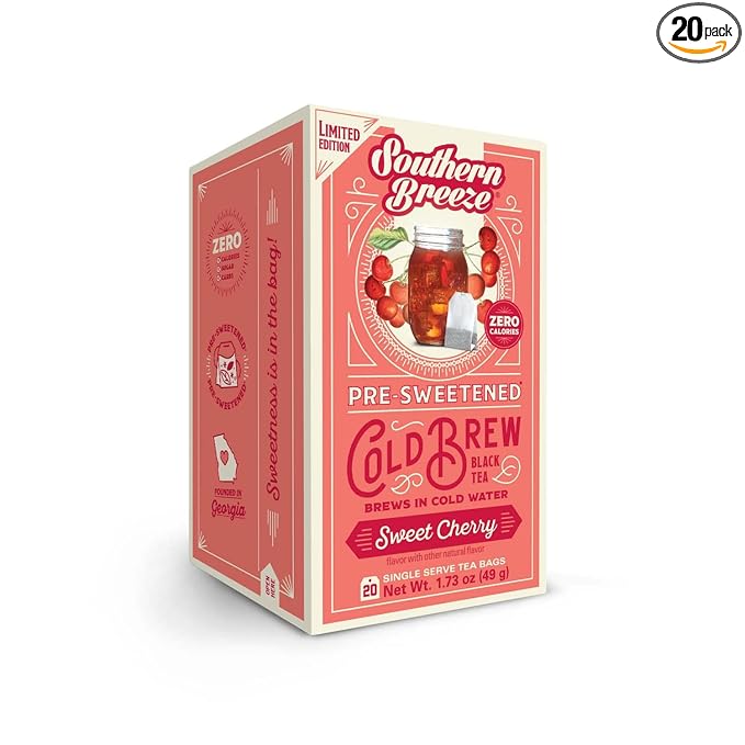Southern Breeze Cold Brew Sweet Tea Sweet Cherry Iced Tea with Black Tea and Zero Carbs Zero Sugar
