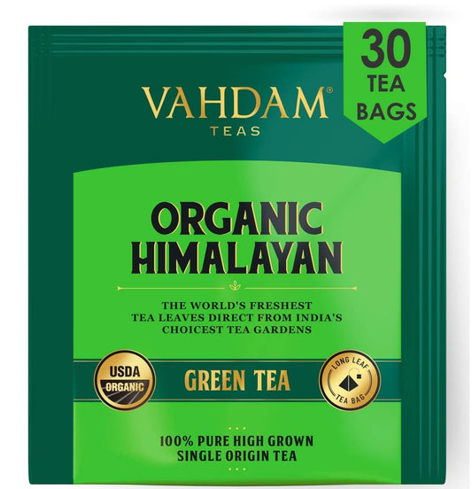 VAHDAM, Himalayan Green Tea (30 Count) High Grown, Non GMO, Gluten Free, Med Caffeine | Earthy &amp; Smooth | Resealable &amp; Individually Wrapped | Plant-Based Pyramid Tea Bags