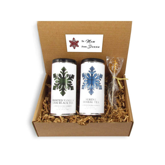 Winter Wonderland Holiday Tea Gift Set by La Tea Dah, Gourmet Tea Variety Pack with Vanilla Chai Tea & Serene Herbal Tea (24 Sachets)