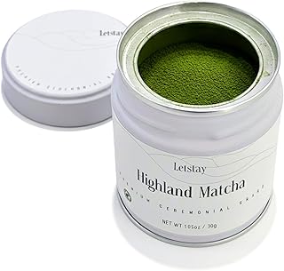 Letstay Matcha, Matcha Powder Ceremonial Grade Highland Matcha Tea Organic Matcha Green Tea - Premium 1st Harvest - Zero Sugar, Halal Certified & SGS Certified & FSSC 22000, 30g (1.06oz) Tin