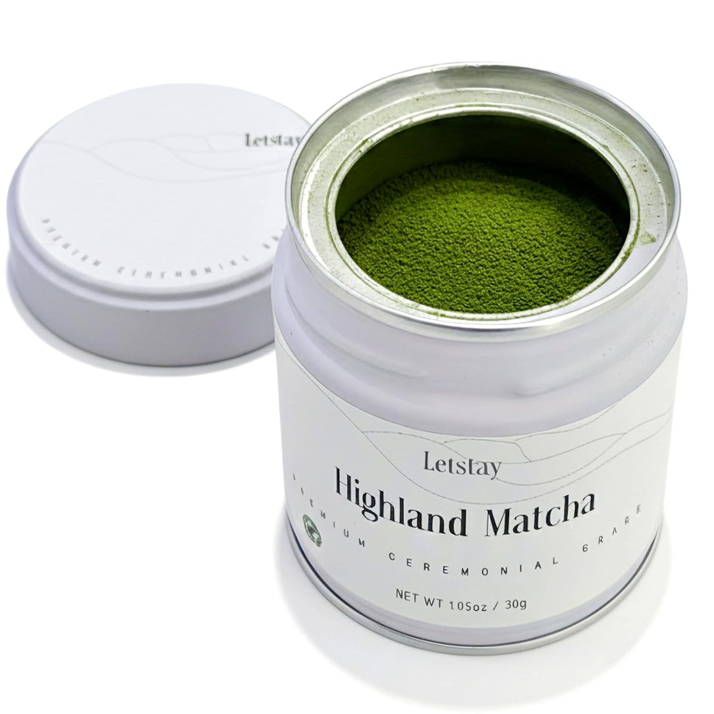 Letstay Ceremonial Grade Matcha Powder – Organic High-Altitude Green Tea, 100% Pure, No Additives, No Sugar, No Radiation – Perfect for Tea, Lattes, and Cakes – 1.06oz Tin