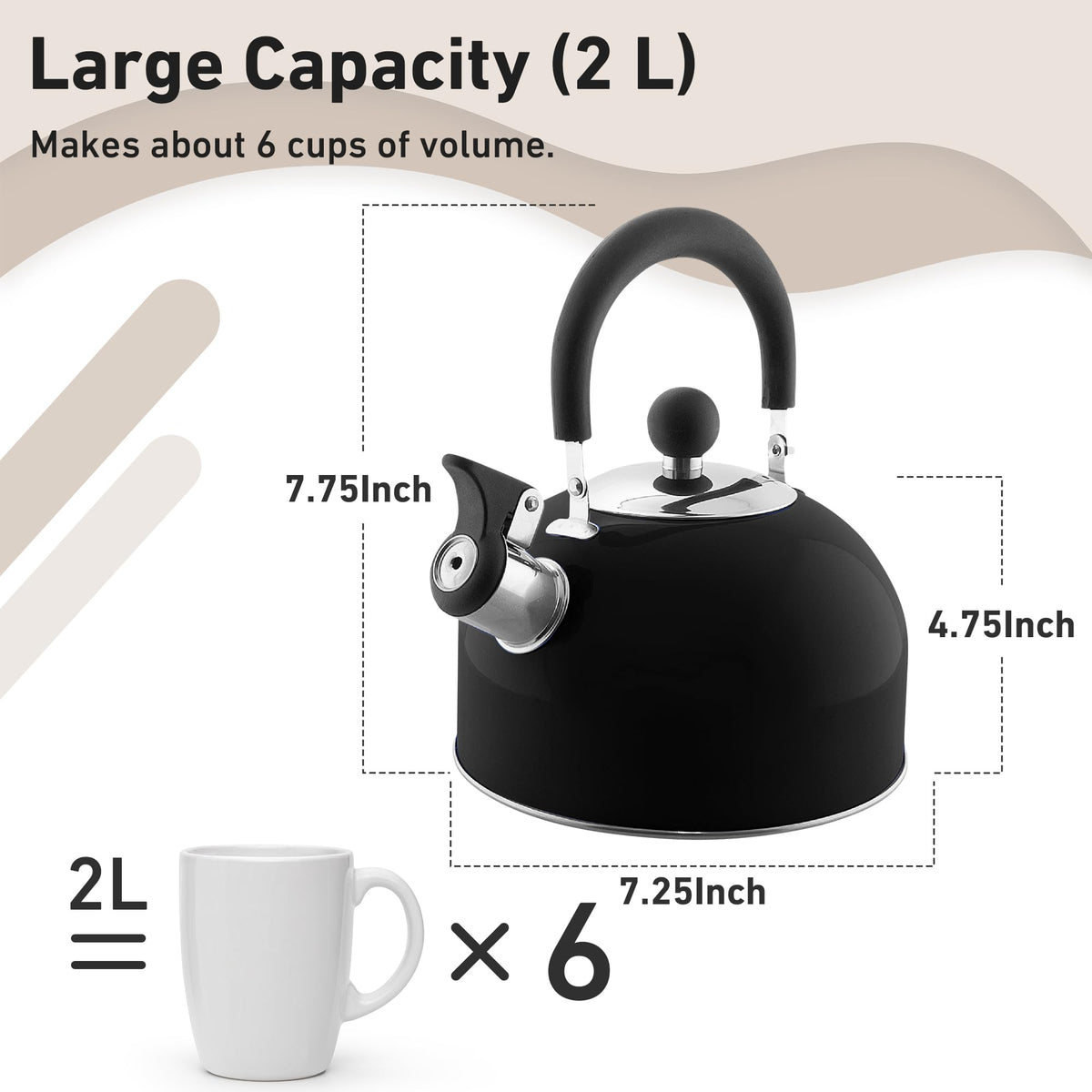 Lily's Home 2 Quart Stainless Steel Whistling Tea Kettle, the Perfect Stovetop Tea and Water Boilers for Your Home, Dorm