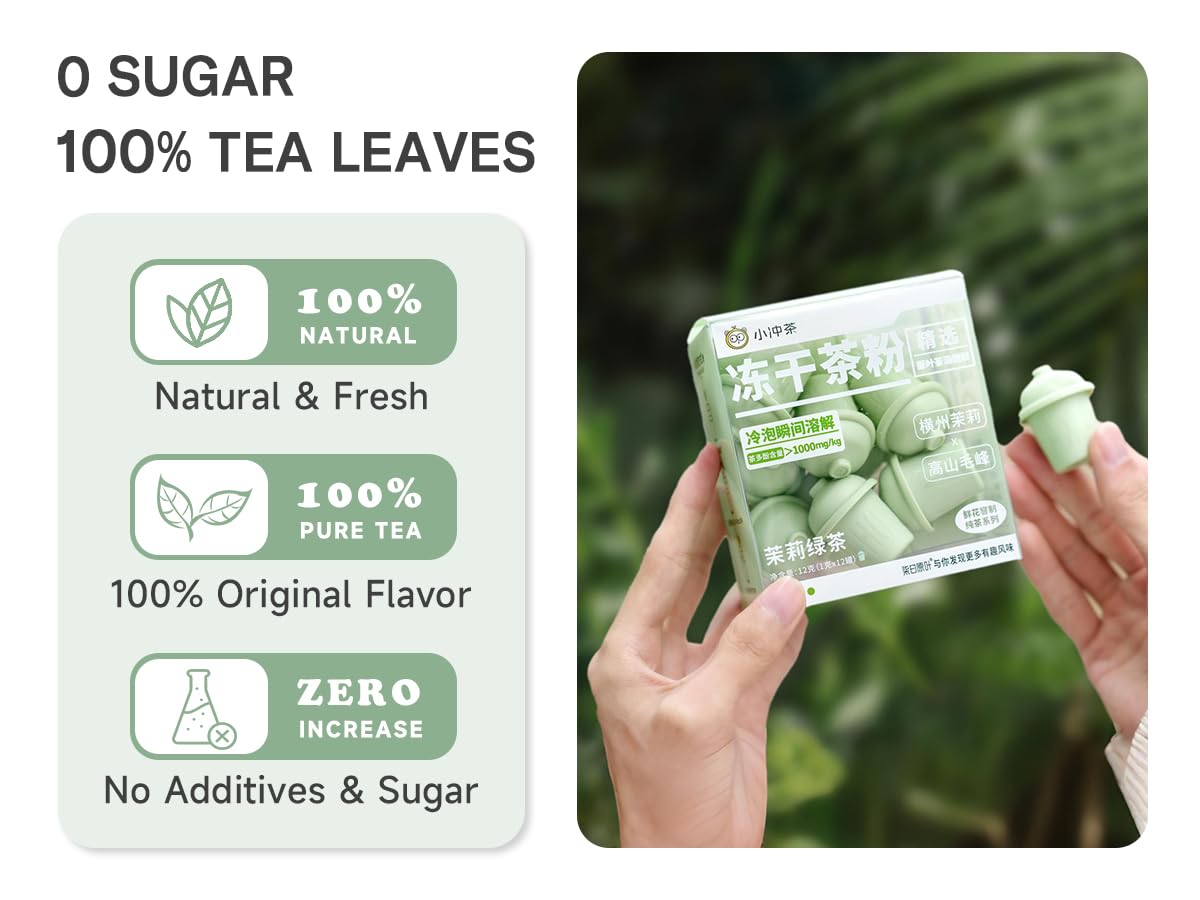 QIRIYUANYE Black Tea Powder, Instant Tea Powder, Cold Brew Tea, Freeze Dried Tea Powder, 0 Sugar, 0 Calories, Enjoy Cold/Hot, Dissolves Instantly, 12 Single Serve Packets for Traveling Camping Home