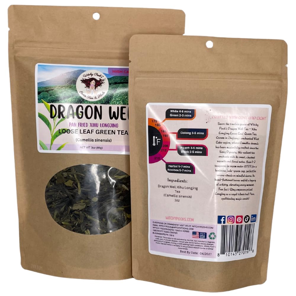 Witchy Pooh's Dragon Well Longjing Green Tea - Loose Leaf, High Caffeine, 1oz