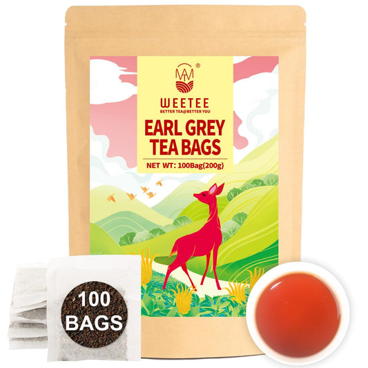 WT Weetee Earl Grey Tea Bags, 100 Count Black Tea Flavored with Bergamot Orange, Resealable Kraft Bag, Brew Hot or Iced