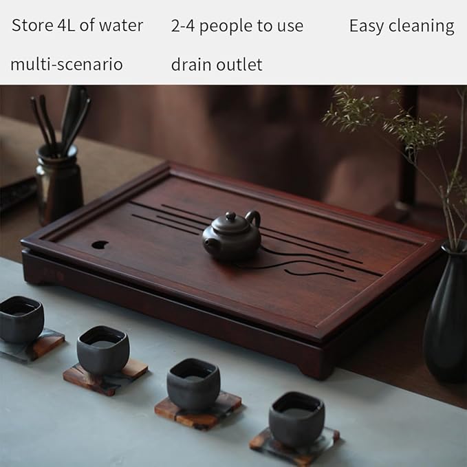 Bamboo Tea Tray Chinese Kungfu Tea 19.5x13.3x2.55in Serving Tray Vintage Tea Set Office Tea Tray Gongfu Water Storage Bamboo Tea Table Large