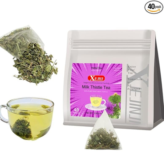 Xiejinji Milk Thistle Tea Bags, 4.2g x 40 Count (5.9 oz), 100% Natural - No Flavoring & No Additives - Caffeine Free, Eco-Conscious Tea Bags