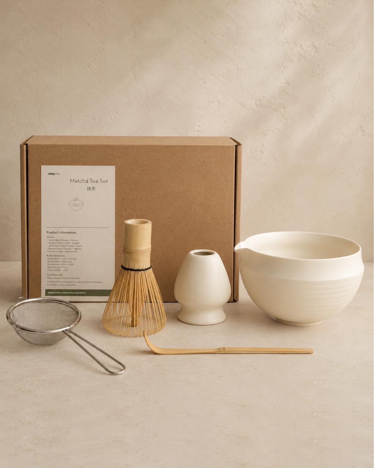 Matcha Set, 5 Pcs Matcha Whisk Set, Matte Buttercream Glaze, 17oz | Elegant Rounded Bowl with Folded Rim, Balanced Weight &amp; Comfortable Size, Gift Box Included