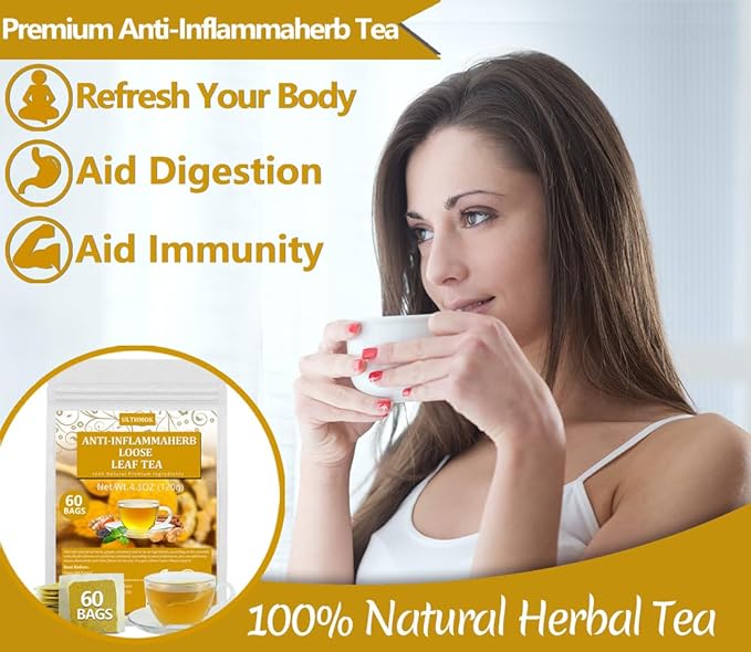 Ulthmok Premium Herbal Tea Bags, 60 Count – Turmeric, Ginger, Ceylon Cinnamon, Peppermint & Black Pepper – Caffeine-Free