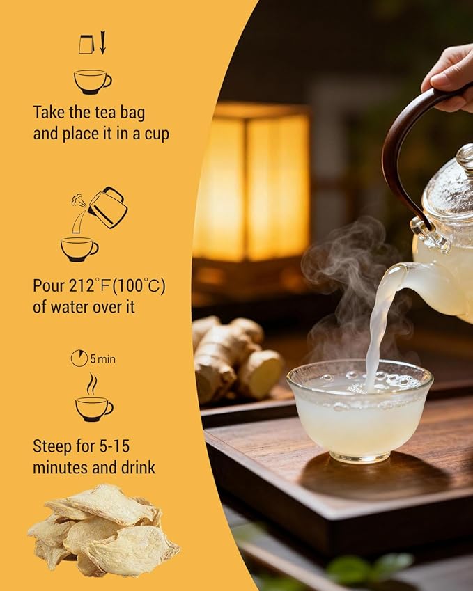 Bedy Ginger Tea Supports Healthy Digestion, Pure Natural Herbal Tea, Spicy & Warm, Caffeine Free, 120 Teabags Individually Wrapped