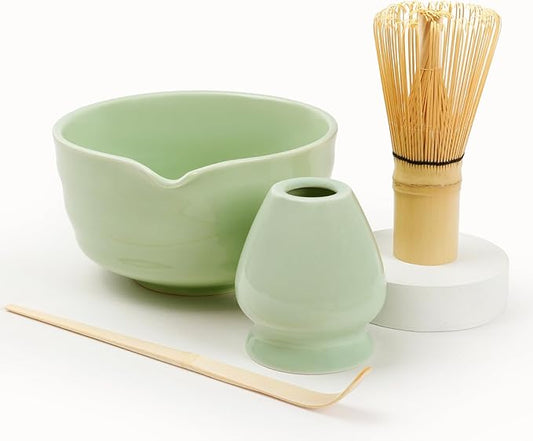 Authentic Japanese Matcha Ceremony Set - 17oz Traditional Chawan Bowl with Bamboo Whisk (Chasen), Scoop & Stand - Complete Starter Kit for Beginners