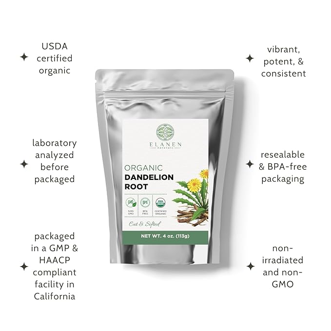 Organic Dandelion Root 4 oz. (113g), USDA Certified Organic Dandelion Root Loose Tea, Dried Dandalion Herb, Dandilion, Cut & Sifted
