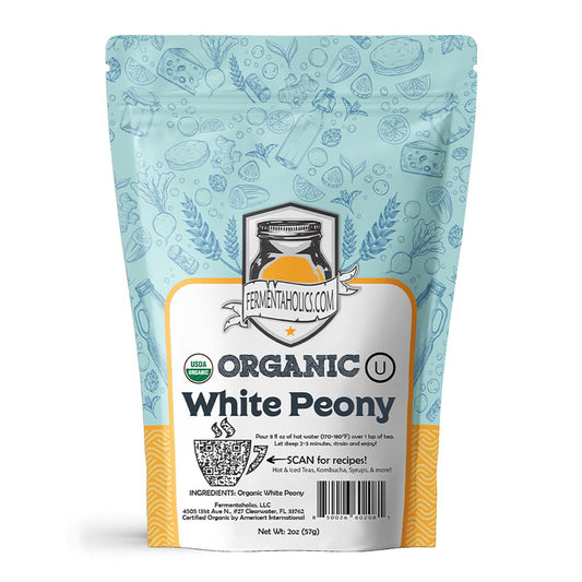 Fermentaholics White Peony Tea – 2 oz – USDA Certified Organic Loose Leaf – Delicate Flavor for Kombucha Brewing, Hot or iced tea