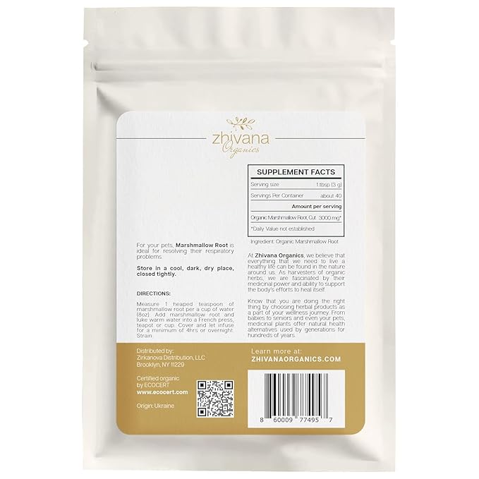 Marshmallow Root Tea Organic (4oz.) - Marshmellow Root Herb (Althea Officinalis) - Throat Tea - Great for Gut Lining, Digestion, Respiratory Health