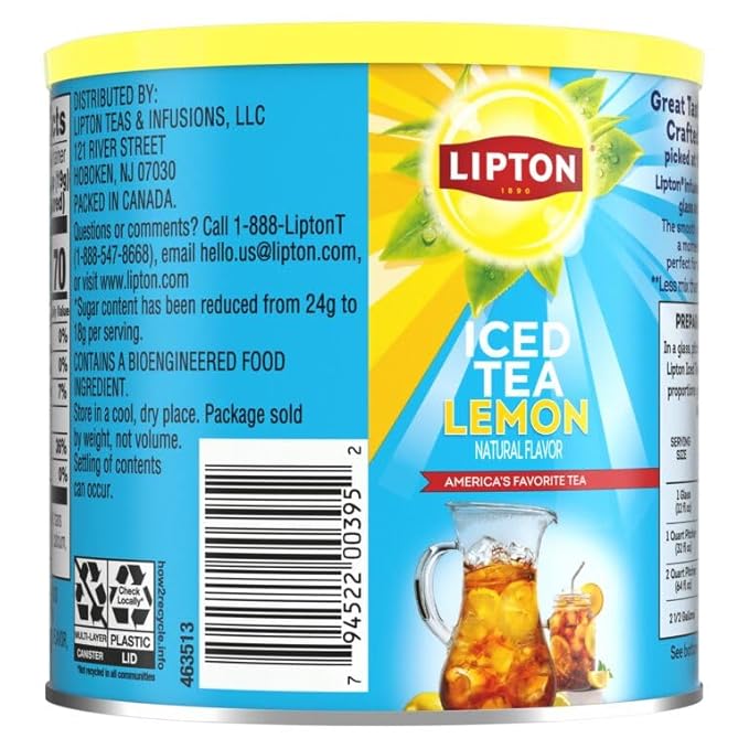 Lipton Reduced Sugar Iced Tea Mix, Lemon Flavor, Makes 10 Quarts (Pack of 6)