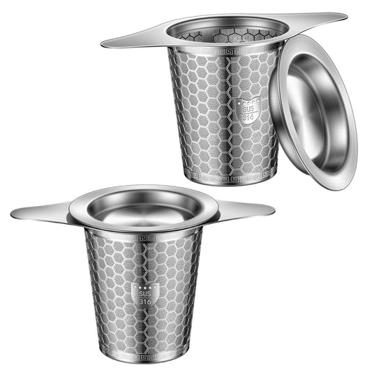 BOMANSI BOMS 2Pack Tea Infuser Strainers, 316 Stainless Steel Loose Leaf Tea Strainer Stepper with Double Handles, Extra Fine