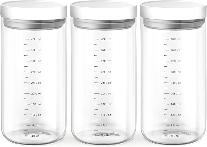 Danbark Set of 3 42oz Airtight Glass Storage Canisters with Lids - Pantry Organizers and Storage Glass for Kitchen - for Pantry, Flour, Sugar, Coffee