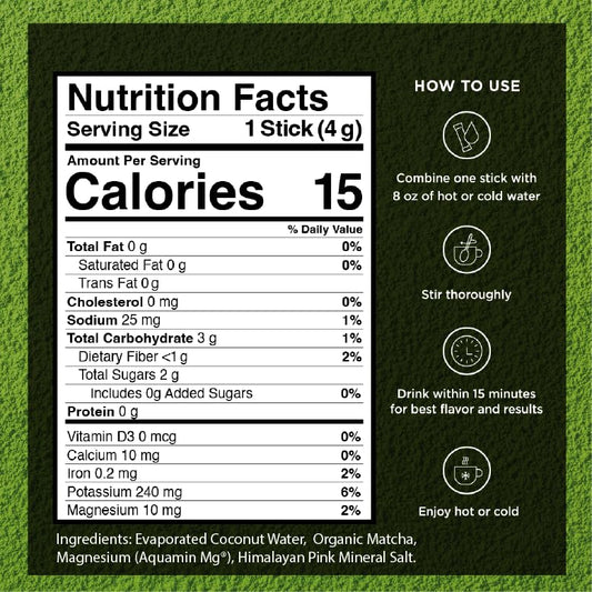 VitaCup Hydration Matcha Instant Packets w/Electrolytes, 10ct | for Natural Energy and Detox, w/Electrolytes, Ceremonial Grade Organic Matcha, Coconut Water, Pink Himalayan Salt, Magnesium
