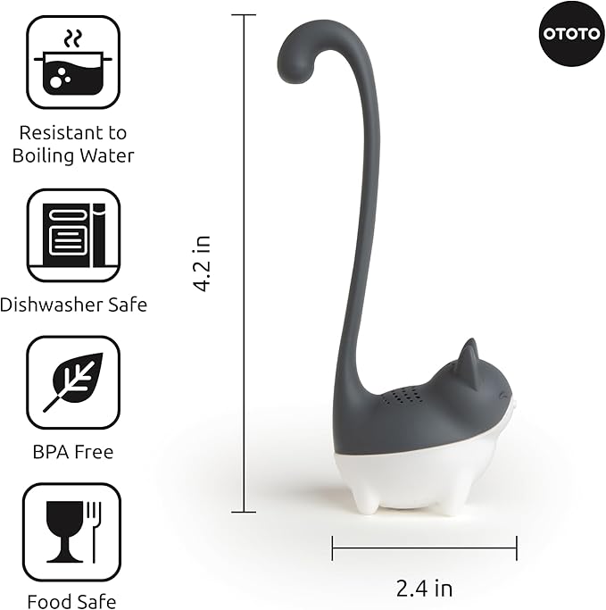 Ototo Louie Cat Tea Infuser - Cats Loose Leaf Steeper & Diffuser, Tea Strainer Accessories, Cute Gifts for Cat Lovers, White Elephant Gifts