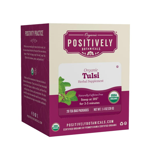 Organic Positively Botanicals Company, Tulsi Leaf Herbal Tea Bags, 20 Count
