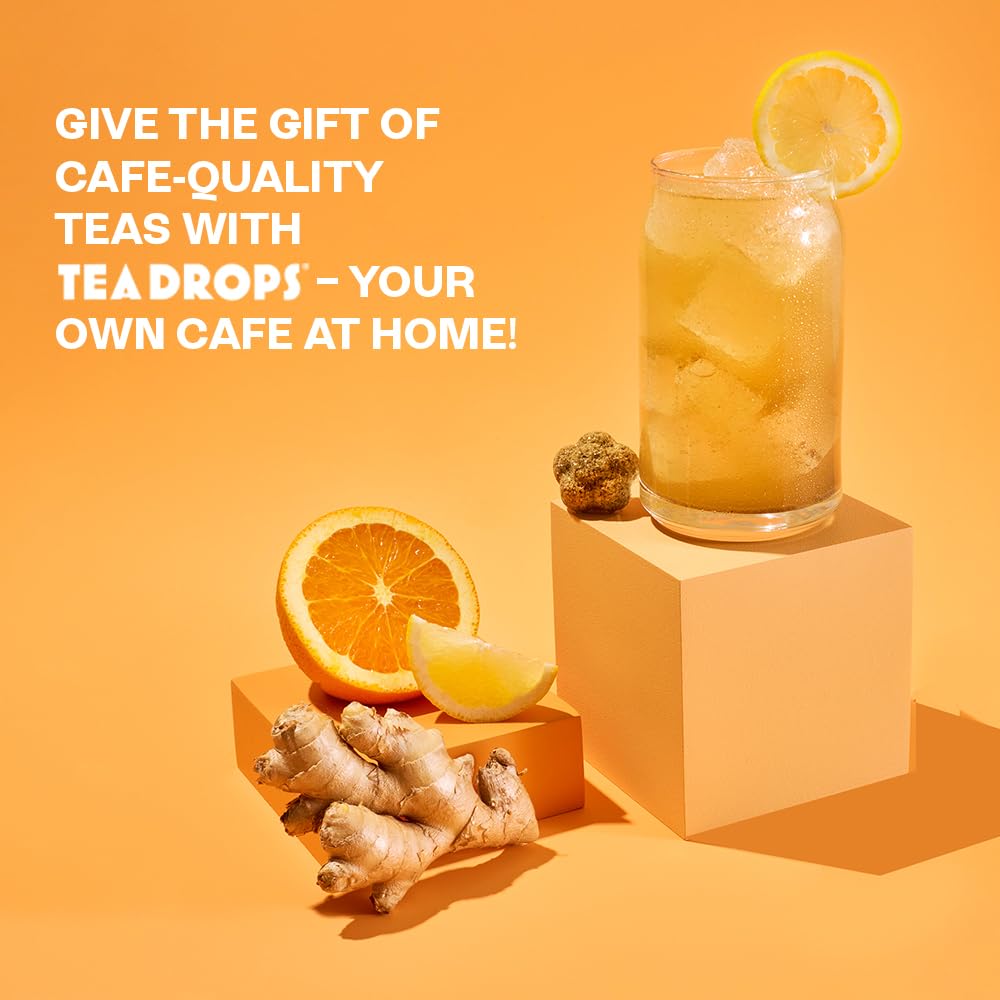 Tea Drops Citrus Ginger Tea - 30 Bagless Organic Tea Drops, Lemon Ginger, Caffeine-Free, Microplastic-Free Loose Leaf Tea, Iced or Hot