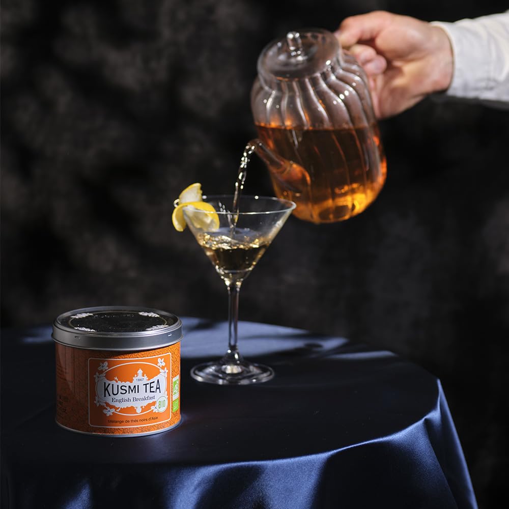 Kusmi Tea - English Breakfast Organic - Ceylon & Assam Black Tea - Smooth, Flavourful, Robust, Caffeinated - Loose Leaf - Tin Box of 3.5 oz
