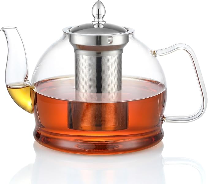 Hiware 1500ml Glass Teapot with Removable Infuser, Stovetop Safe Tea Kettle, Blooming and Loose Leaf Tea Maker Set