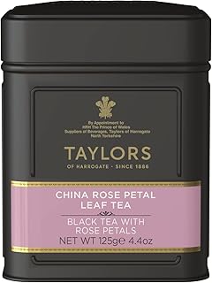 Taylors of Harrogate China Rose Petal, Black Tea, Loose Leaf, 4.41 Ounce Tin Caddy, Fragrant, Delicate, and Floral, Caffeinated, Premium Whole Leaf Tea