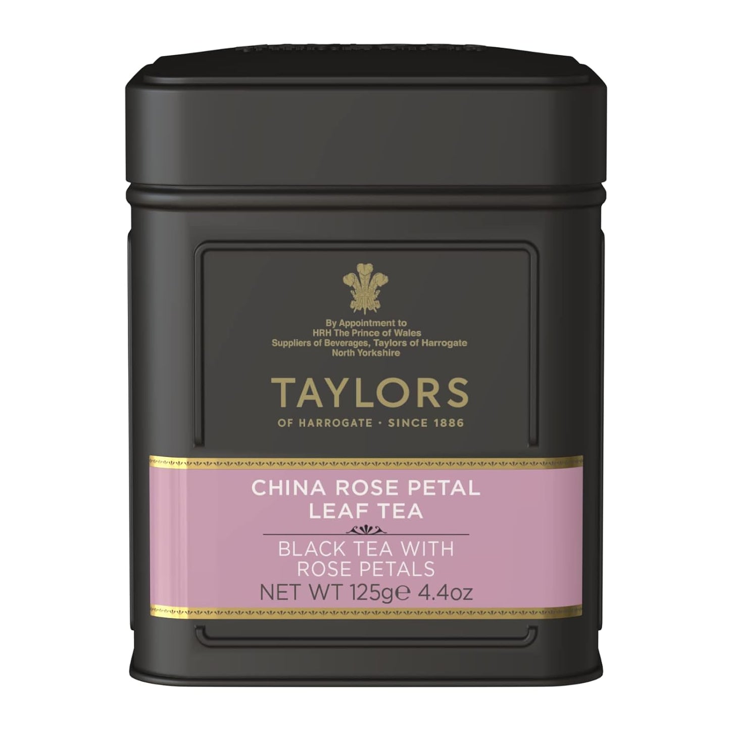 Taylors of Harrogate China Rose Petal, Black Tea, Loose Leaf, 4.41 Ounce Tin Caddy, Fragrant, Delicate, and Floral, Caffeinated, Premium Whole Leaf Tea