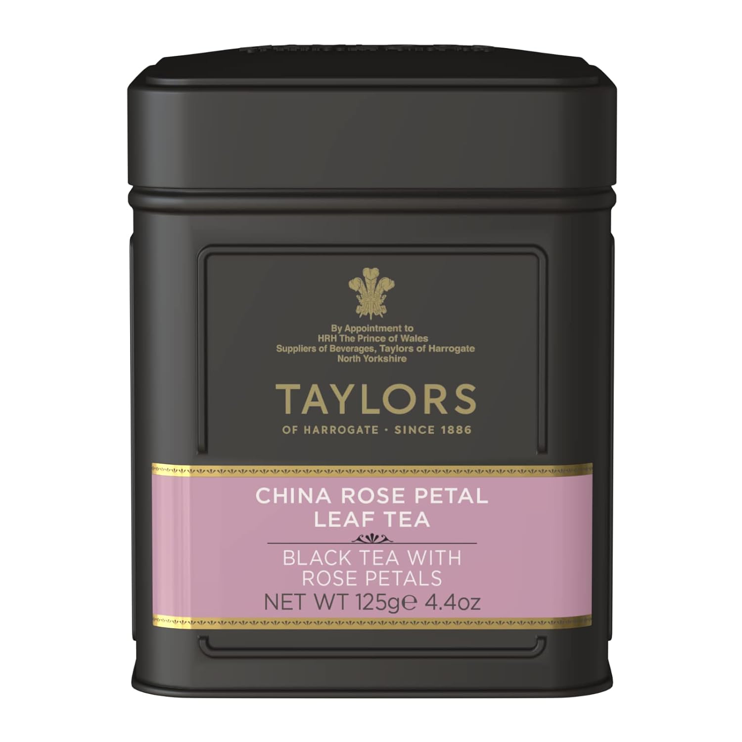 Taylors of Harrogate China Rose Petal, Black Tea, Loose Leaf, 4.41 Ounce Tin Caddy, Fragrant, Delicate, and Floral, Caffeinated, Premium Whole Leaf Tea