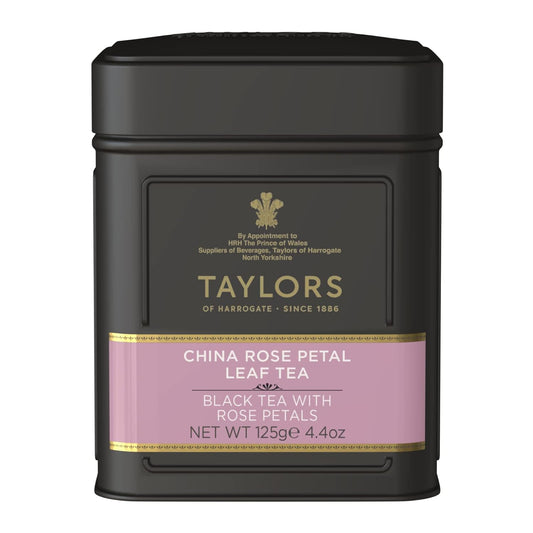 Taylors of Harrogate China Rose Petal, Black Tea, Loose Leaf, 4.41 Ounce Tin Caddy, Fragrant, Delicate, and Floral, Caffeinated, Premium Whole Leaf Tea