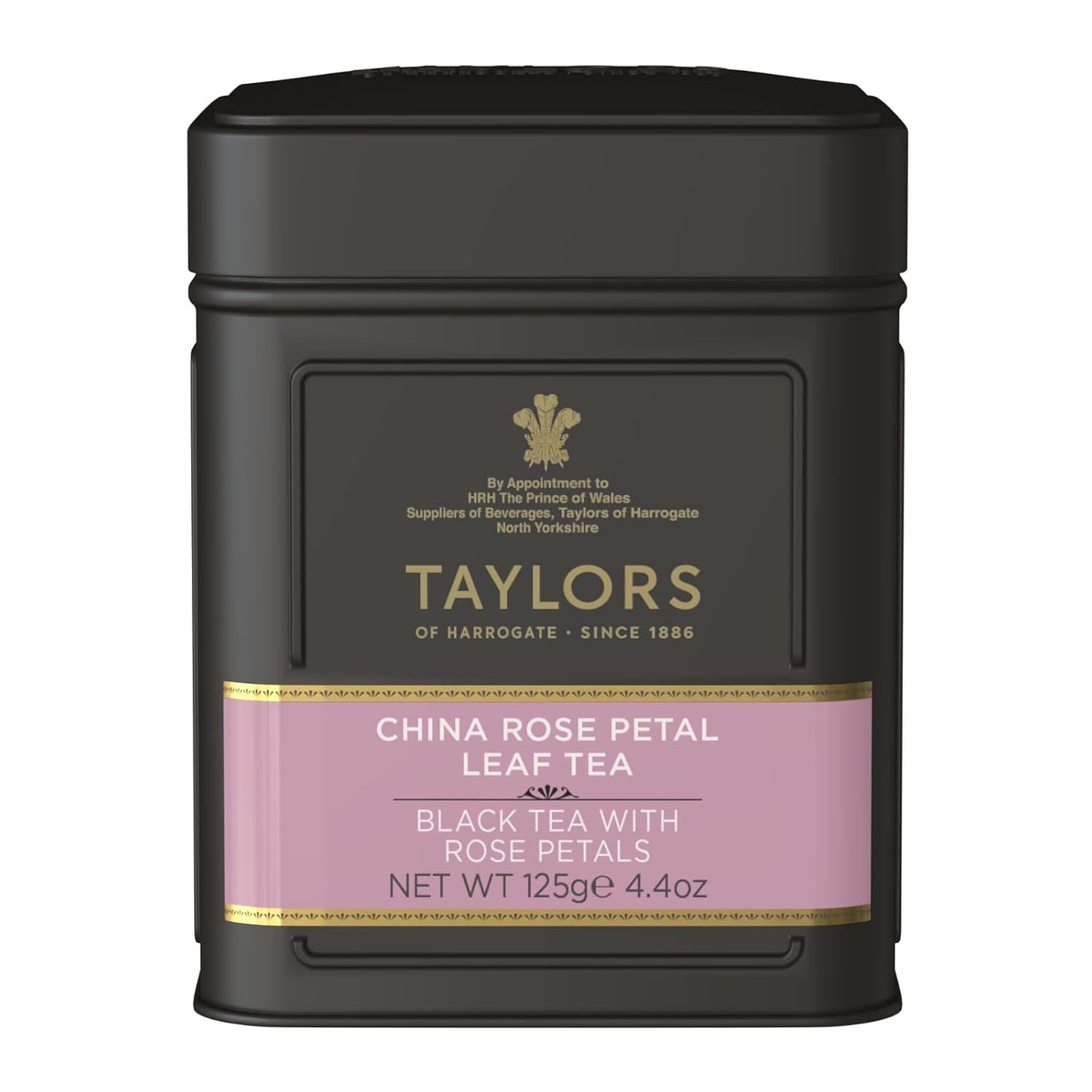 Taylors of Harrogate China Rose Petal, Black Tea, Loose Leaf, 4.41 Ounce Tin Caddy, Fragrant, Delicate, and Floral, Caffeinated
