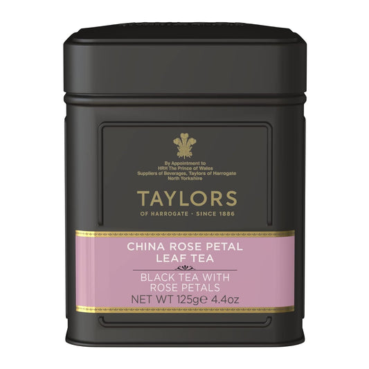 Taylors of Harrogate China Rose Petal, Black Tea, Loose Leaf, 4.41 Ounce Tin Caddy, Fragrant, Delicate, and Floral, Caffeinated