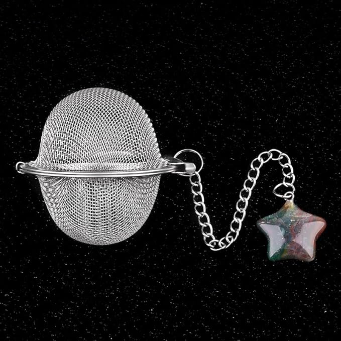 5 Pcs Tea Filter Stainless Steel with Star Crystal Energy Stone Tea Strainers with Fine Mesh Extend Chain Hook Tea Ball Infuser for Loose Tea Leaves