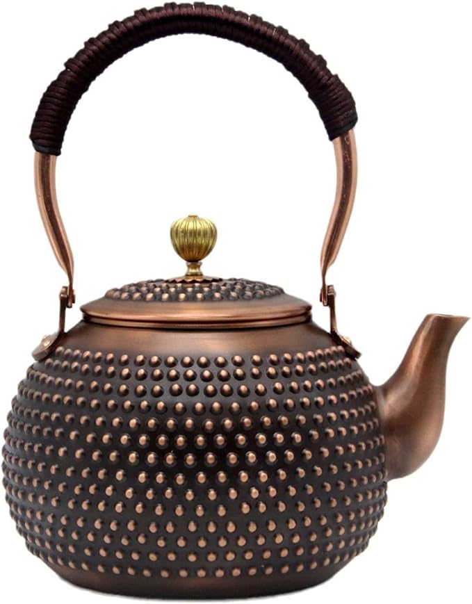 YJX 47.3oz Elegant Japanese Style Copper Tea Kettle For Stovetop Safe, Non-Coating Pure Copper Teapot with Stainless Steel Tea Ball For Loose Tea