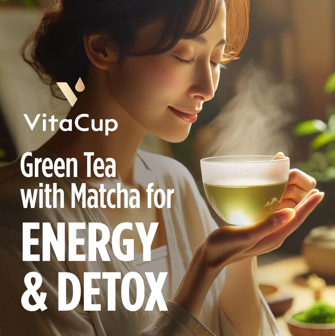 VitaCup Green Tea Instant Packets with Matcha, 10ct | B Vitamins, D3