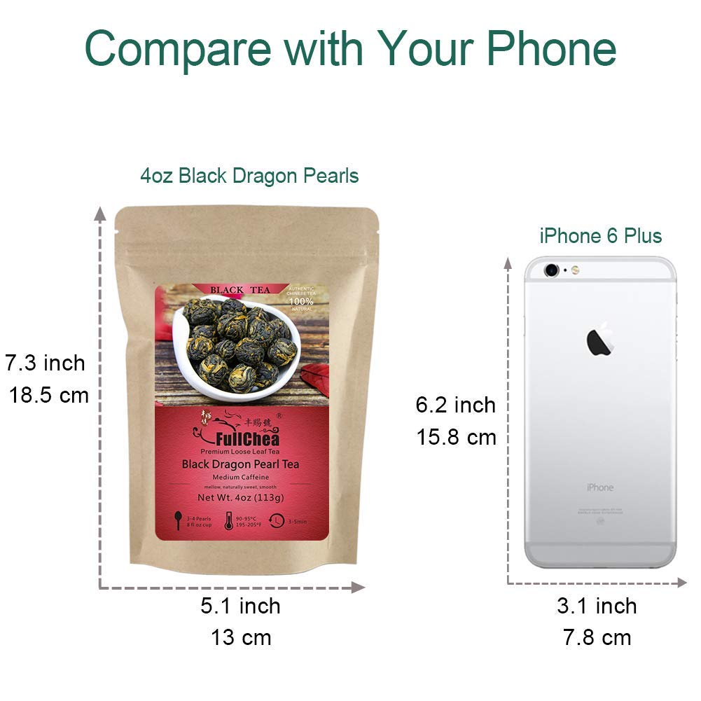 FullChea - Black Dragon Pearl Tea - Special Yunnan Black Tea - Loose Leaf Tea - Medium Caffeine - Mild Flavor Mellow Tastes - 4oz / 113g