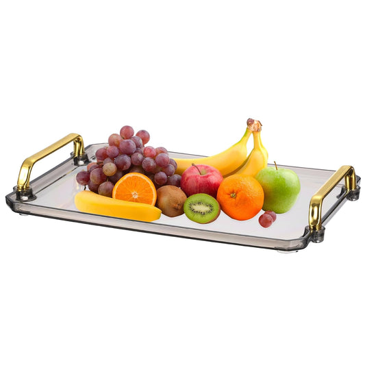 uxcell Plastic Serving Tray with Golden Handle, 12 x 8.6 Modern Rectangular Decorative Tray Acrylic Reusable Tea Platter for Countertop Bathroom