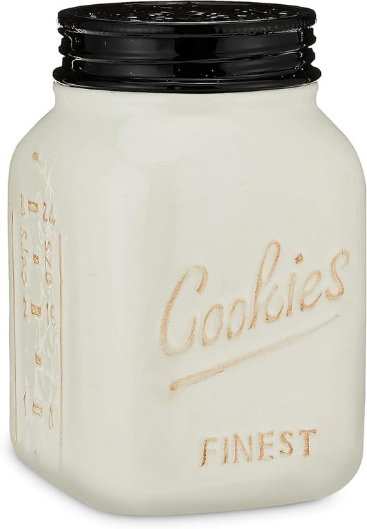 Young's Inc. Ceramic Cookie Jar - Cute Kitchen Counter Storage Canister with Lid - Perfect for Cookies, Coffee, Tea, Candy, Dog Treats, and More - Cookies Finest - Black, White