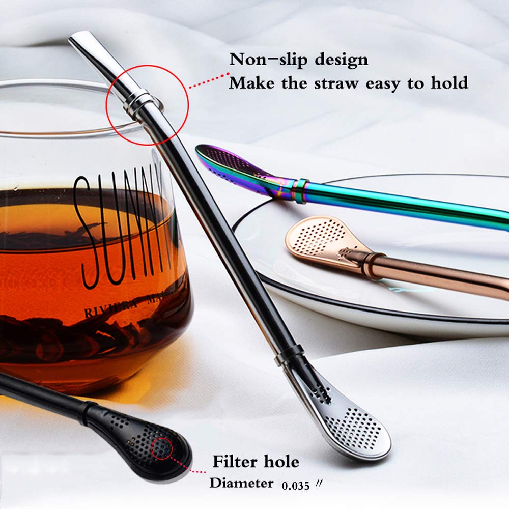 Datconect Yerba Mate Bombilla Stainless Steel Straw Loose Leaf Tea Infuser Dringking Spoons Filter Stirring Straws Pack of 5