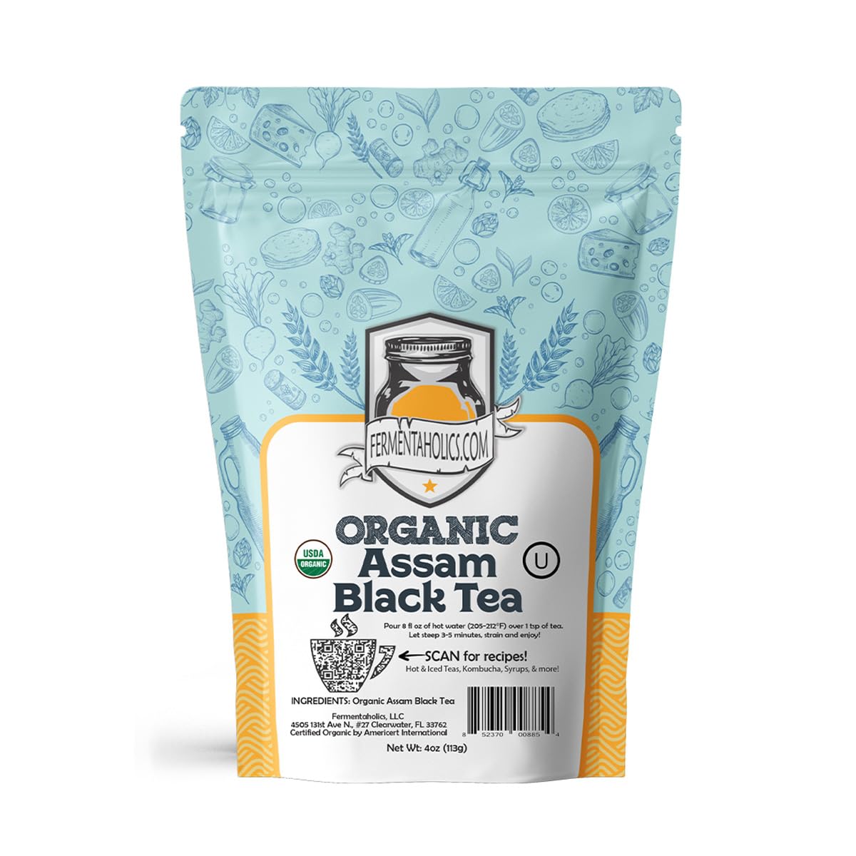 Fermentaholics Assam Black Tea – 4 oz – USDA Certified Organic Loose Leaf – OU Kosher – Ideal For Brewing Kombucha
