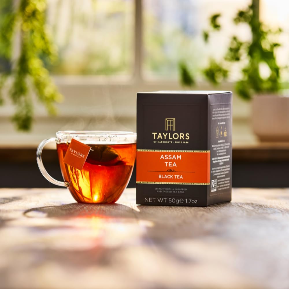 Taylors of Harrogate Assam, Black Tea, Individually Wrapped Bags, 20 Count (Pack of 1), Full-bodied, Satisfying & Malty, Caffeinated, Enjoy Hot or Iced, 20 Teabags