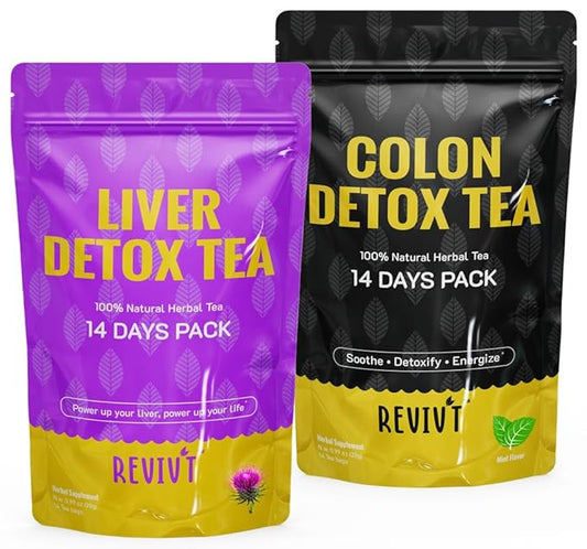 REVIVT Colon & Liver Detox Tea Kit | 2-in-1 Herbal Tea Set, 14 Bags Each for Gut Cleanse & Liver Health, Daily Wellness Support