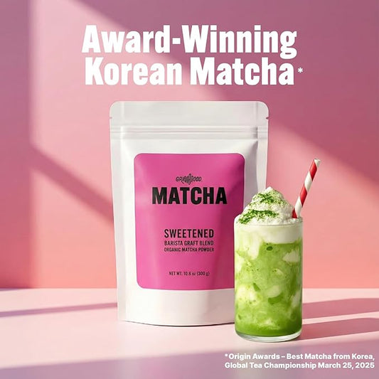 GRIN MOOD Matcha Powder, Green Tea Powder Sweetened Grade, Ceremonial Grade from Jeju Island, Barista Craft Blend for Lattes and Smoothies, Halal Non-GMO, 10.6 Ounce