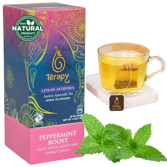 Térapy Ceylon Peppermint Tea, All Natural Herbal Ingredients, 100% Organic Peppermint Tea Bags Individually Wrapped
