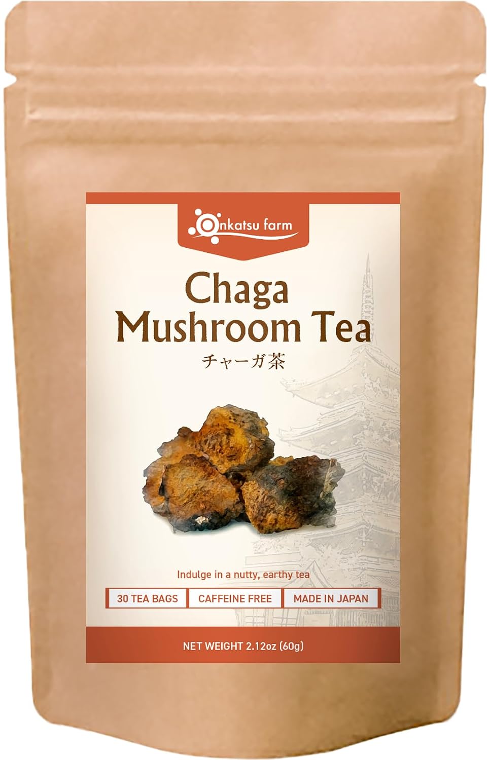Onkatsu Frarm Chaga Tea Bags 30 Count Teabags Caffeine Free